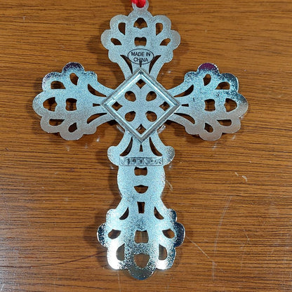 Lenox Sparkle and Scroll Clear Crystal Silverplate Cross Ornament
