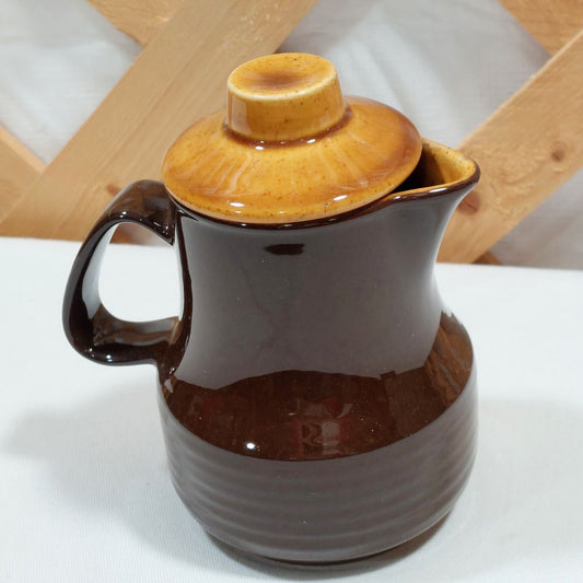 Brown Two Tone Glazed Ceramic Creamer Vessel with Removable Lid