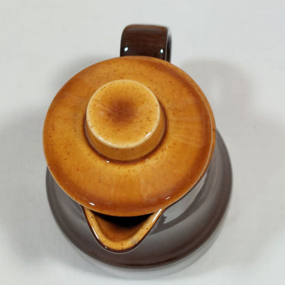 Brown Two Tone Glazed Ceramic Creamer Vessel with Removable Lid