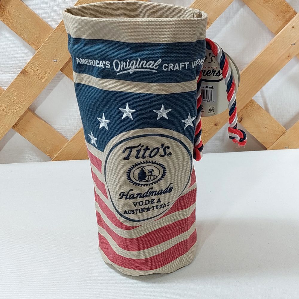 Tito's Handmade Vodka Patriotic Burlap Bottle Bag