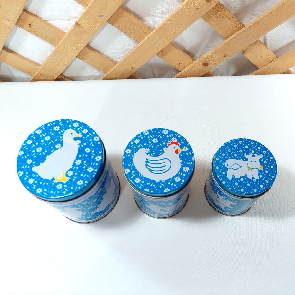 Farm Animal Tin Nesting Canister Set of Three Vintage