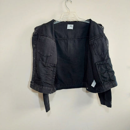 Ci Sono Black Washed Denim Jacket with Fleece Collar Women's Size Medium