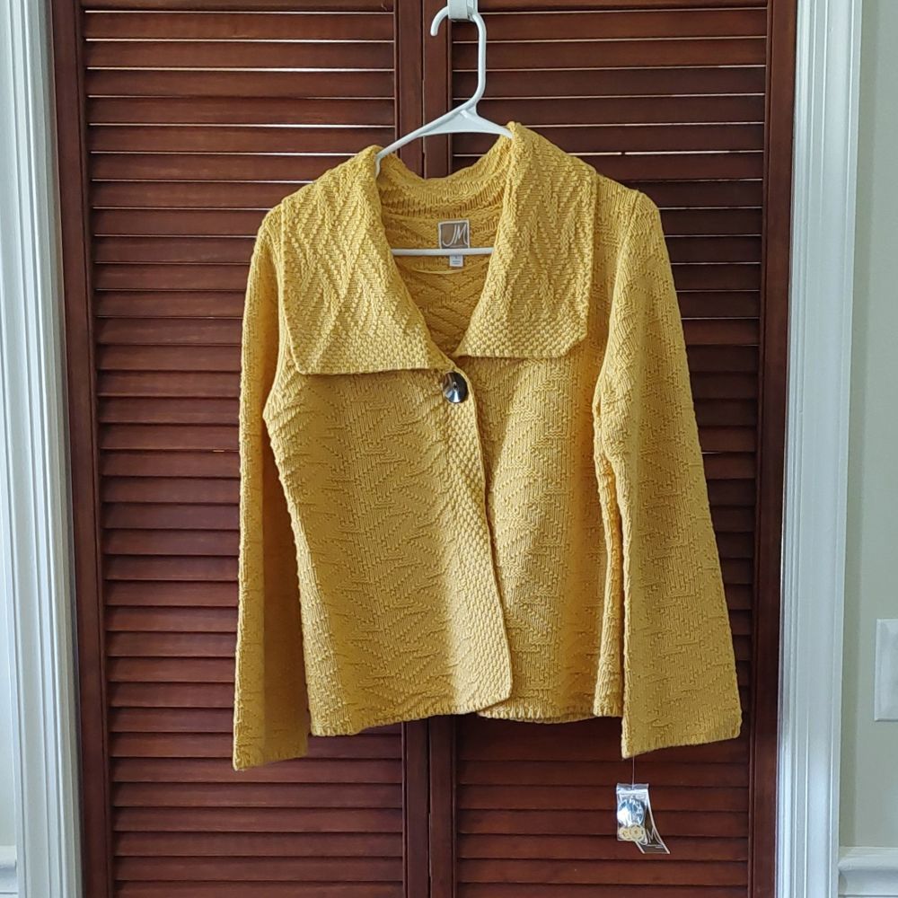 JM Collection Petite Single-Button Saffron Gold Cardigan