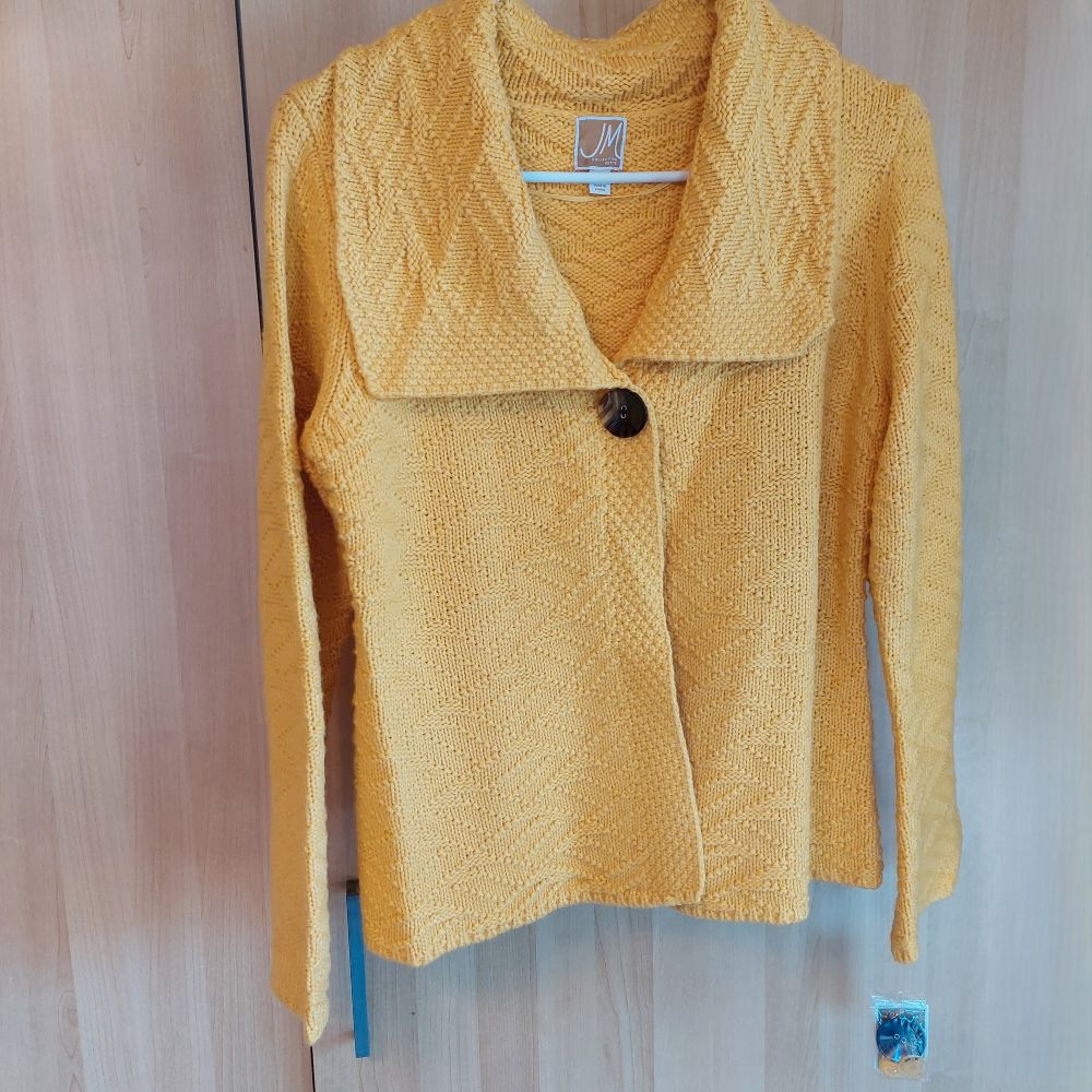JM Collection Petite Single-Button Saffron Gold Cardigan