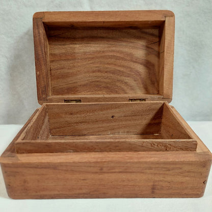 Wooden Box with Floral Design Carved on Lid for Jewelry & Trinkets