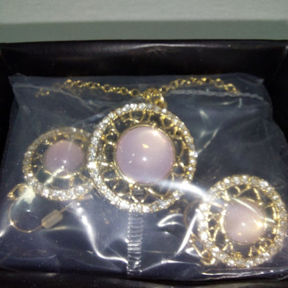 Lavender Faux Gemstone Necklace & Earring Set Fashion Jewelry