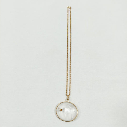 Rope Chain Necklace with Round Opaque Pendant Featuring Diamond Chip