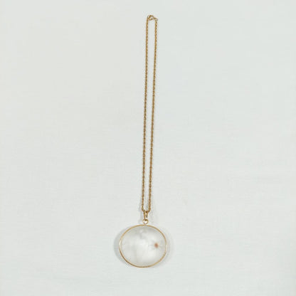 Rope Chain Necklace with Round Opaque Pendant Featuring Diamond Chip