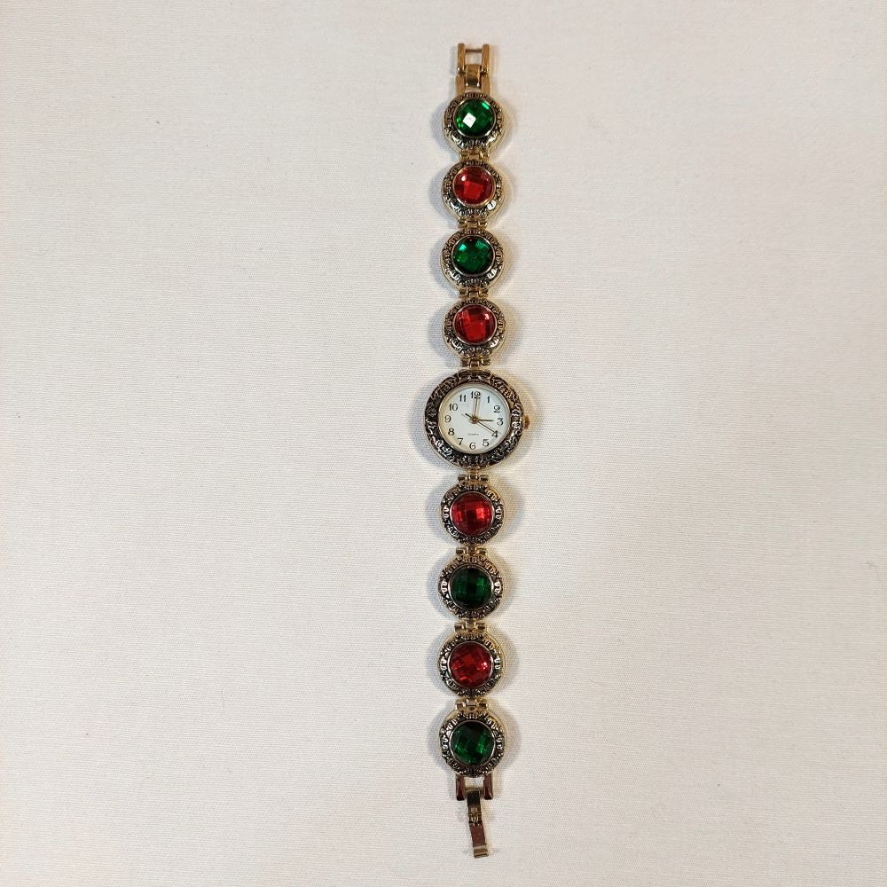 Quartz Watch Faux Green and Red Gemstones for Women Novelty Holiday