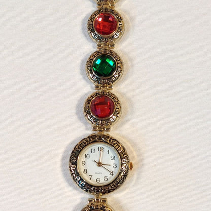 Quartz Watch Faux Green and Red Gemstones for Women Novelty Holiday