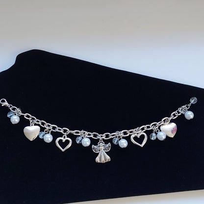 Hearts & Angel Silvertone Charm Bracelet Costume Jewelry