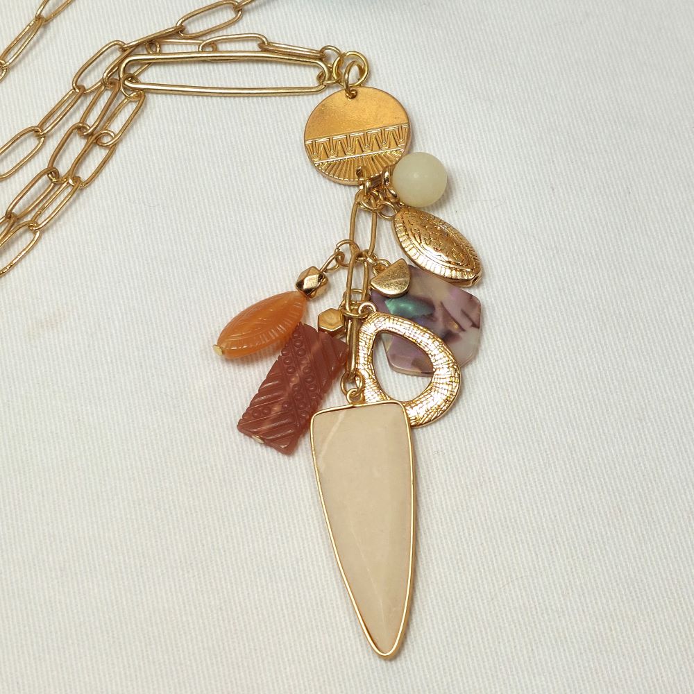 Cluster Pendant Necklace with Semi-Precious Stone