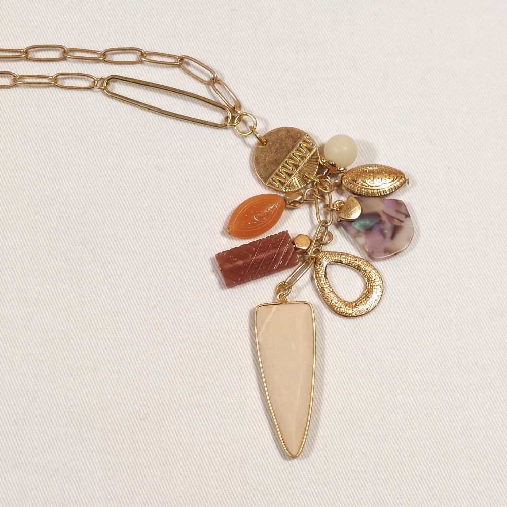 Cluster Pendant Necklace with Semi-Precious Stone
