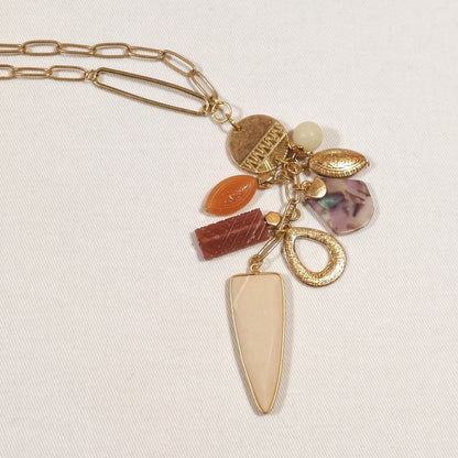 Cluster Pendant Necklace with Semi-Precious Stone