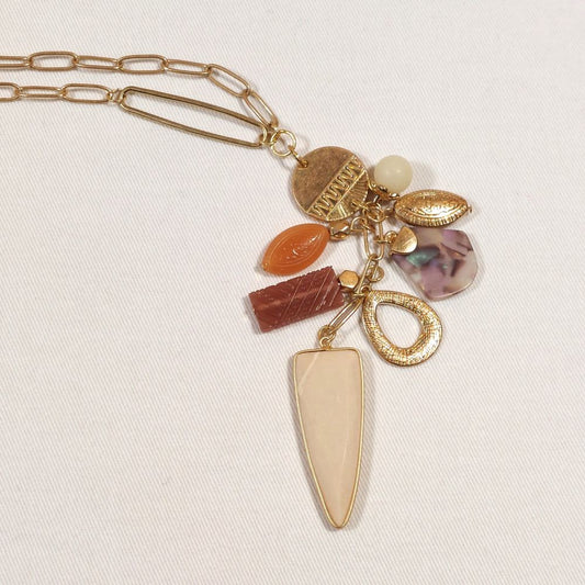 Cluster Pendant Necklace with Semi-Precious Stone