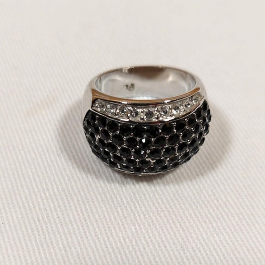 Women's Black Rhinestone Pave Silvertone Ring