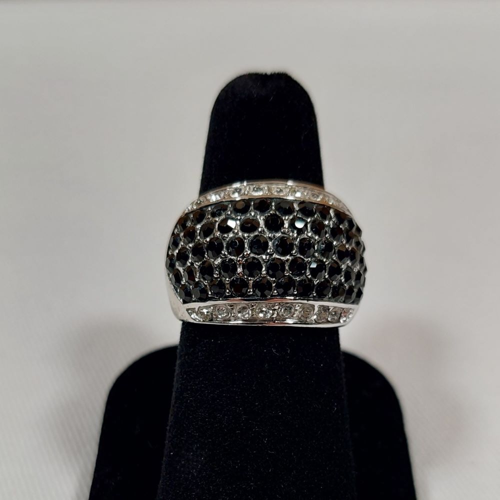 Women's Black Rhinestone Pave Silvertone Ring
