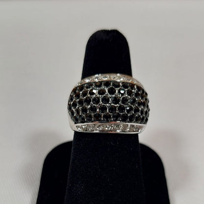 Women's Black Rhinestone Pave Silvertone Ring