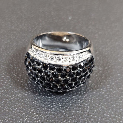 Women's Black Rhinestone Pave Silvertone Ring