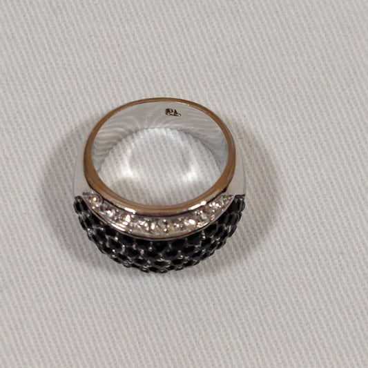 Women's Black Rhinestone Pave Silvertone Ring