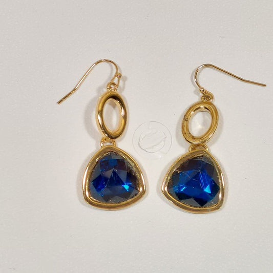 Pair of Drop Earrings featuring a Blue Rhinestone