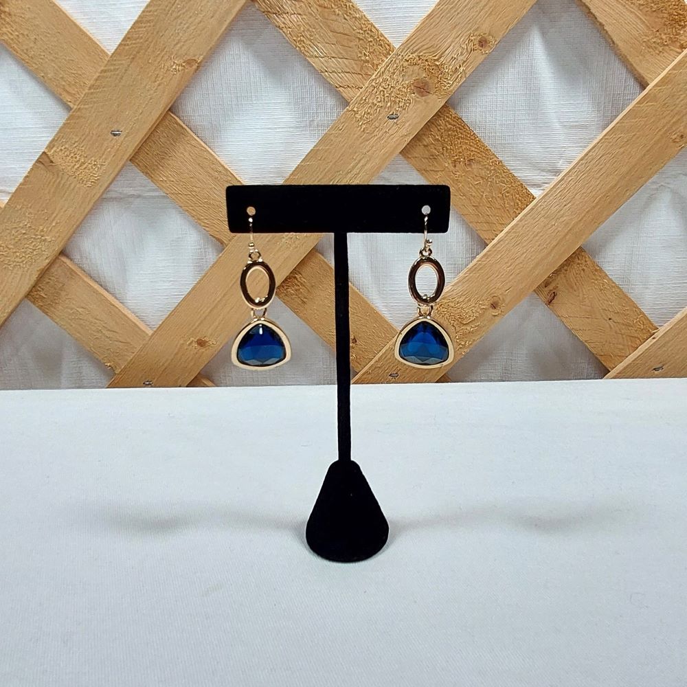 Pair of Drop Earrings featuring a Blue Rhinestone