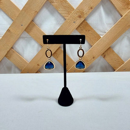 Pair of Drop Earrings featuring a Blue Rhinestone