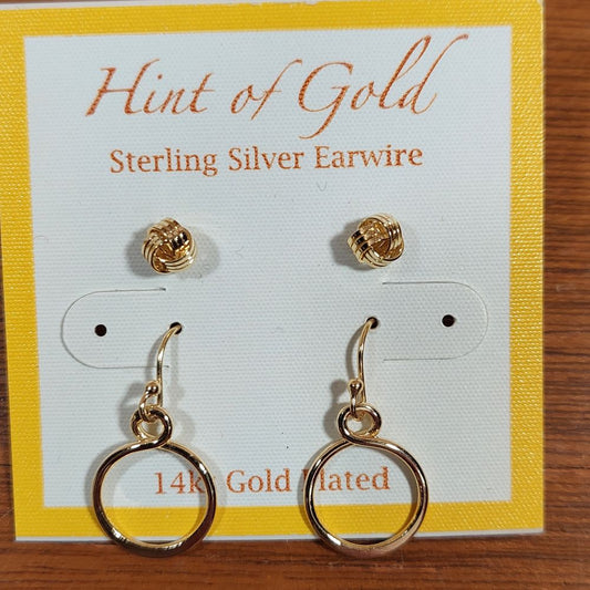 Hint of Gold Sterling Silver Earwire 14k Gold Plated Earrings 2 Pairs