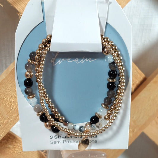 Semi-Precious Stone Stretch Bracelet Set Costume Jewelry