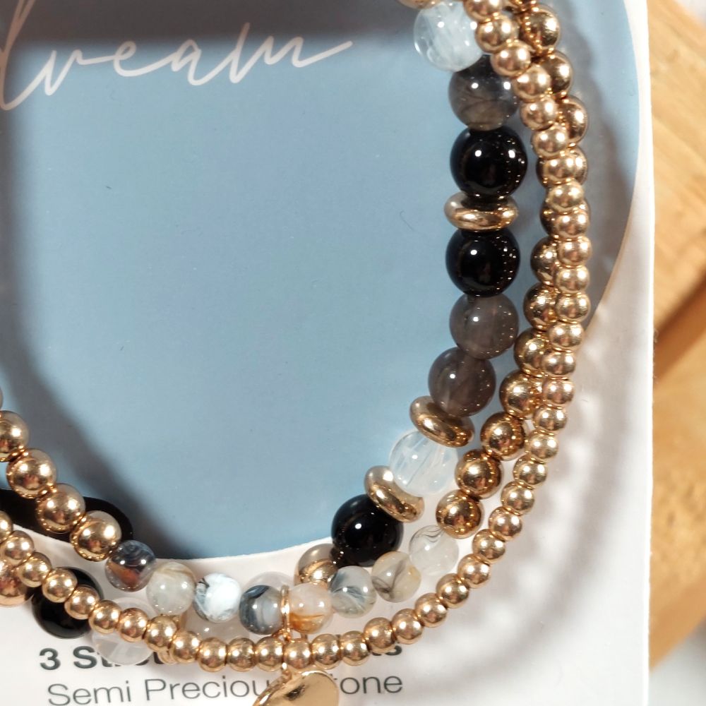 Semi-Precious Stone Stretch Bracelet Set Costume Jewelry