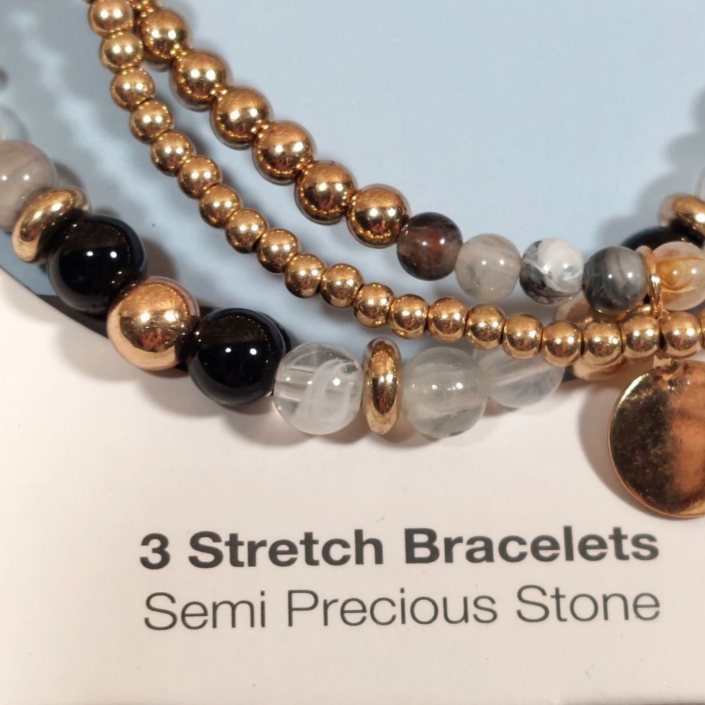 Semi-Precious Stone Stretch Bracelet Set Costume Jewelry