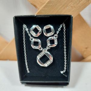 Avon Embellished Squares Necklace & Earring Gift Set Costume Jewelry