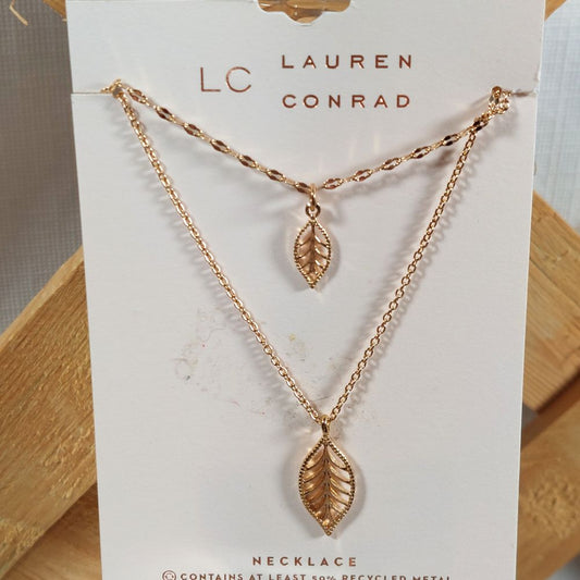 LC Lauren Conrad Double Strand Goldtone Necklace with Leaf Pendants