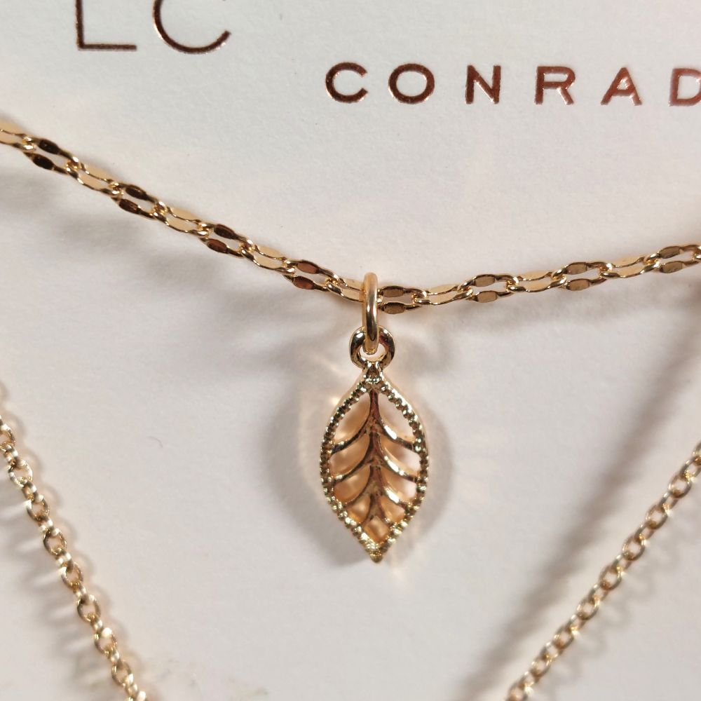 LC Lauren Conrad Double Strand Goldtone Necklace with Leaf Pendants