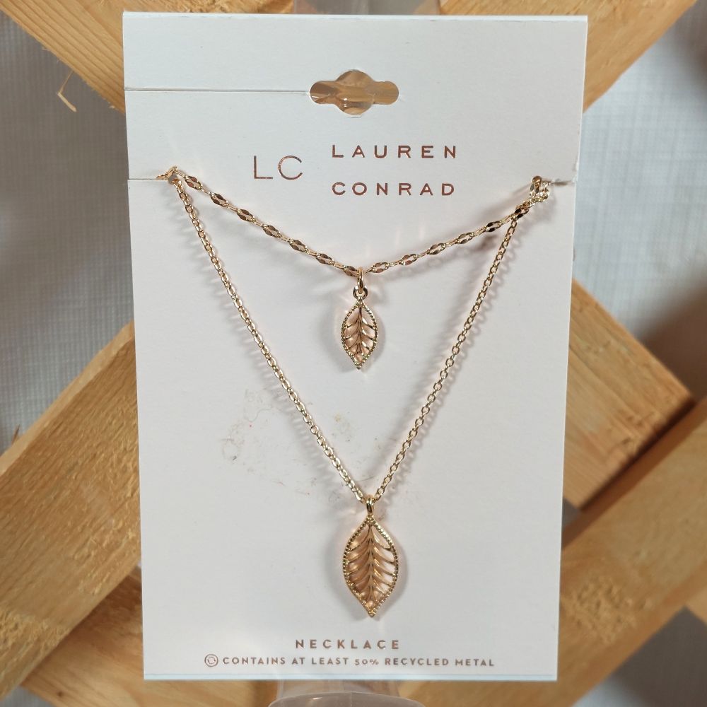 LC Lauren Conrad Double Strand Goldtone Necklace with Leaf Pendants