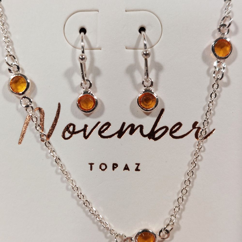 LC Lauren Conrad November Topaz Necklace & Earring Set Fashion Jewelry