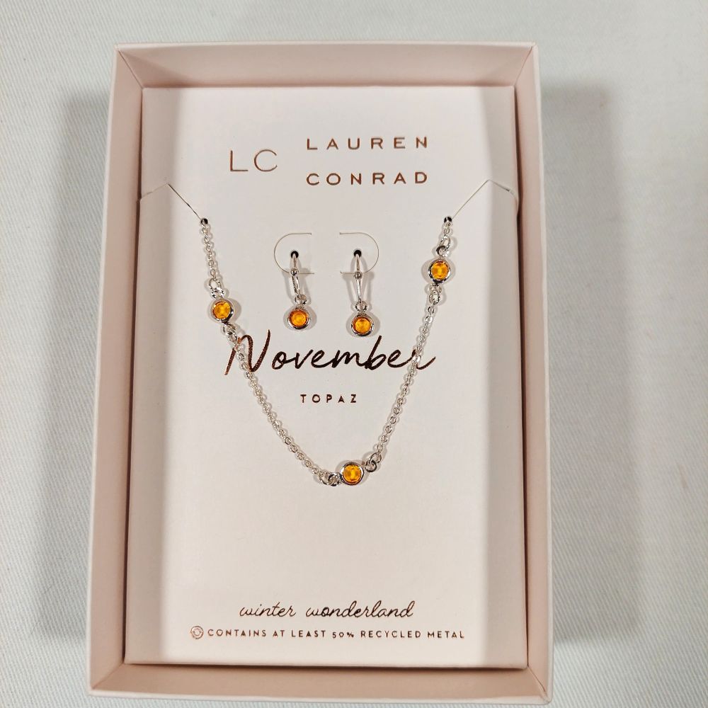 LC Lauren Conrad November Topaz Necklace & Earring Set Fashion Jewelry