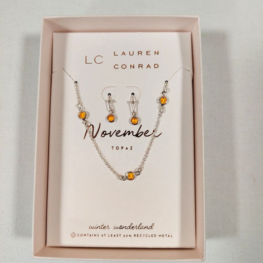 LC Lauren Conrad November Topaz Necklace & Earring Set Fashion Jewelry