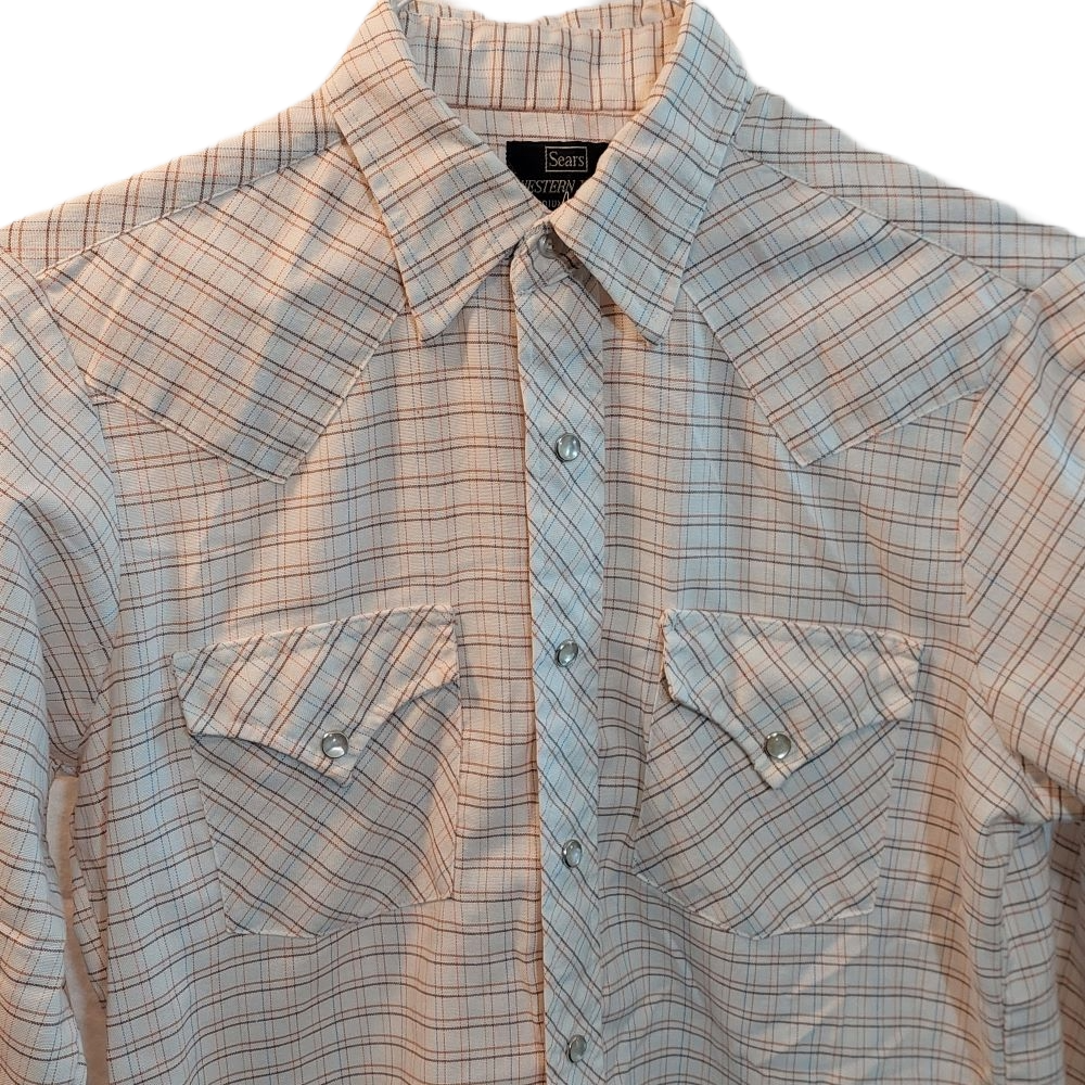 Sears Western Wear Plaid Snap Button Shirt Men's Size 15-15-1/2