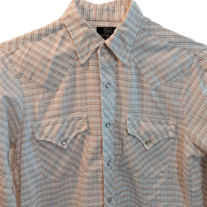 Sears Western Wear Plaid Snap Button Shirt Men's Size 15-15-1/2