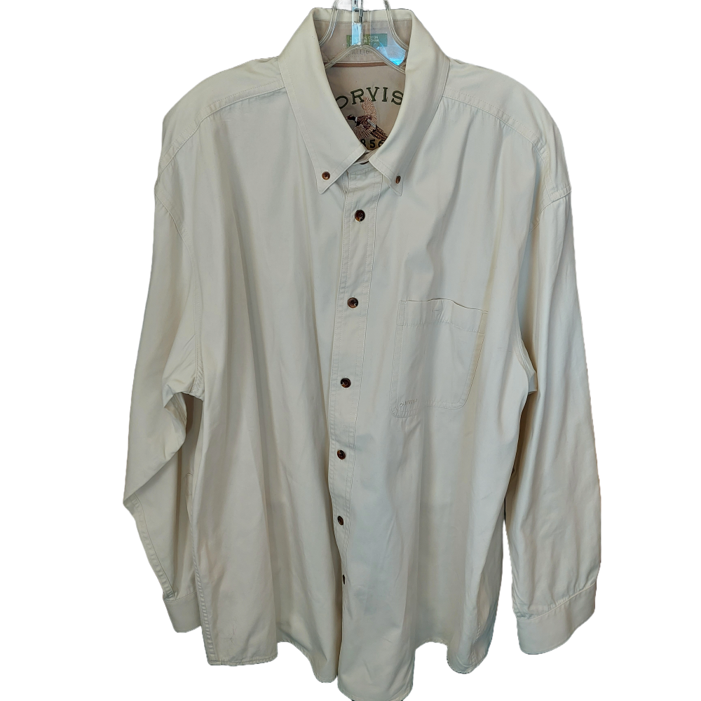 Orvis Beige Button Down Shirt Men's Size XL