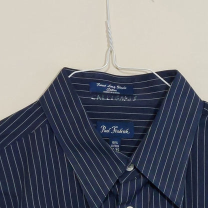 Paul Fredrick Navy Blue Pinstriped Dress Shirt Men's Size 17-35