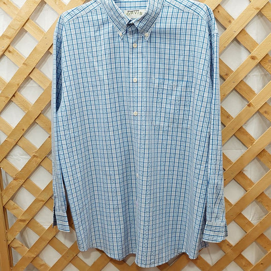 Orvis Long Sleeve Blue & White Plaid Shirt