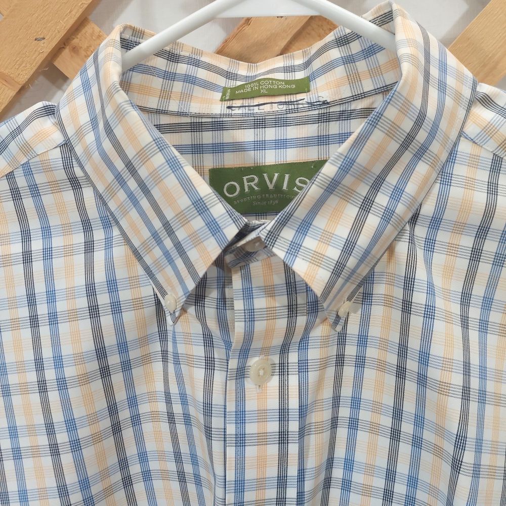Orvis Short Sleeve Plaid Button Down Shirt Men's XL