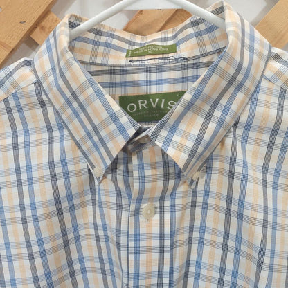 Orvis Short Sleeve Plaid Button Down Shirt Men's XL