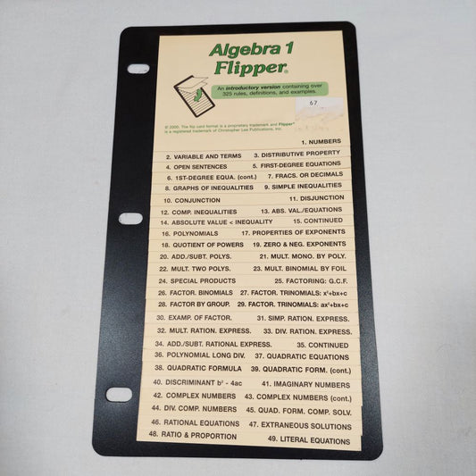 Christopher Lee Publications, Inc. Algebra 1 Flipper Reference Tool