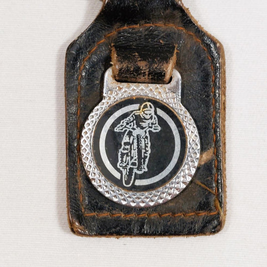 Leather Key Ring with Metallic Motorcycle Rider