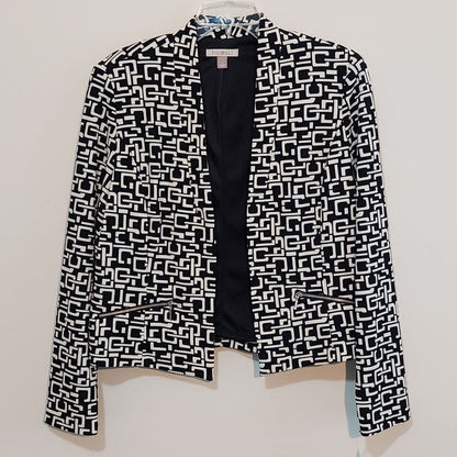 Roz & Ali Black & White Patterned Blazer Women's Size L