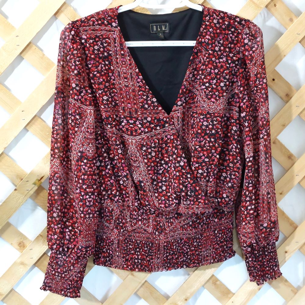 OLM V-Neck Floral Pattern Blouse Women's Size Small