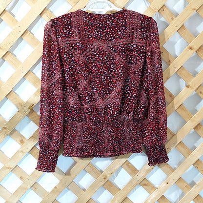 OLM V-Neck Floral Pattern Blouse Women's Size Small